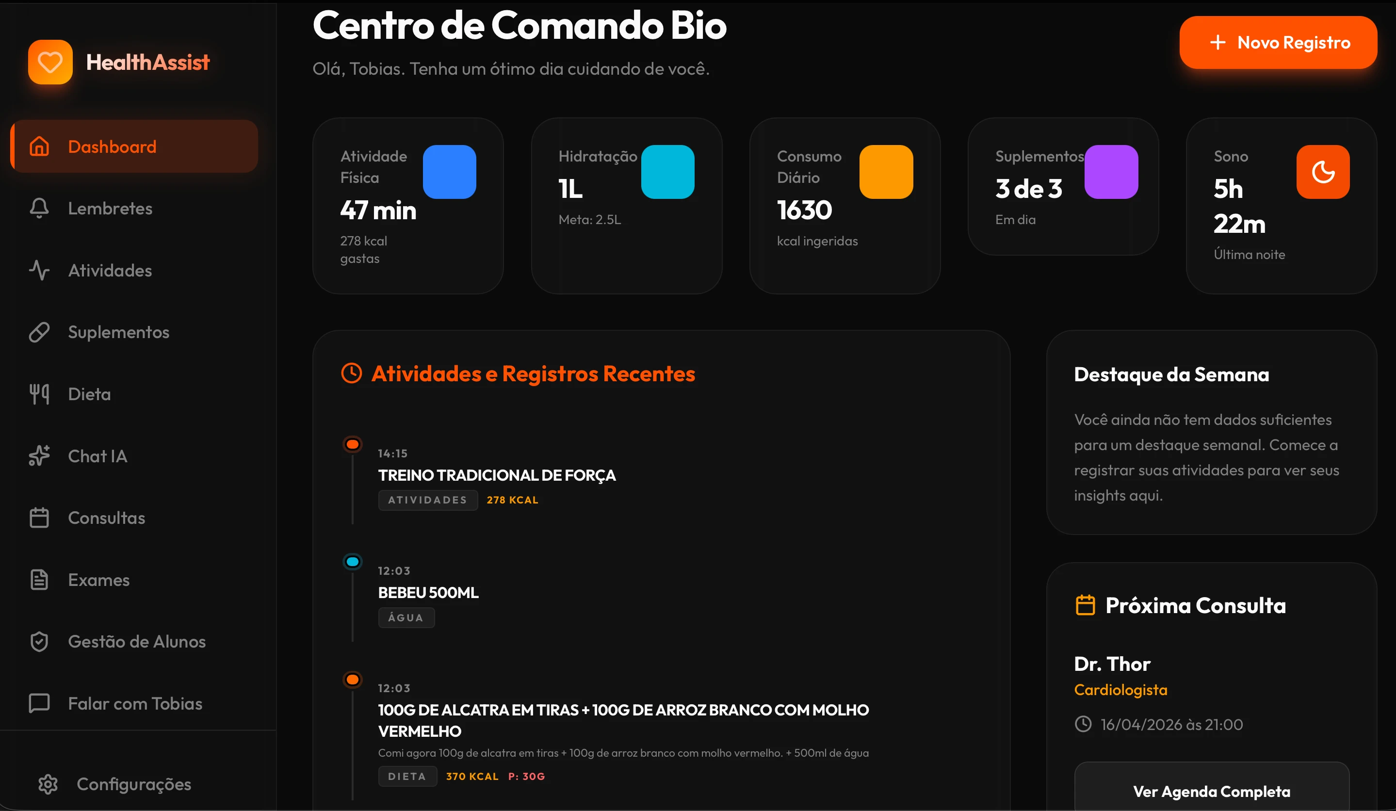 Dashboard HealthAssist — Centro de Comando Bio